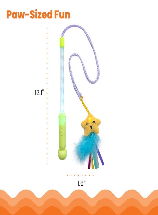 Catstages Twinkle Star Light Up Cat Wand Toy with LED Color-Changing Lights, Feathers & Ribbon Plush Star Attachment, Interactive Flirt Pole for Indoor Cats & Kittens - Image 5